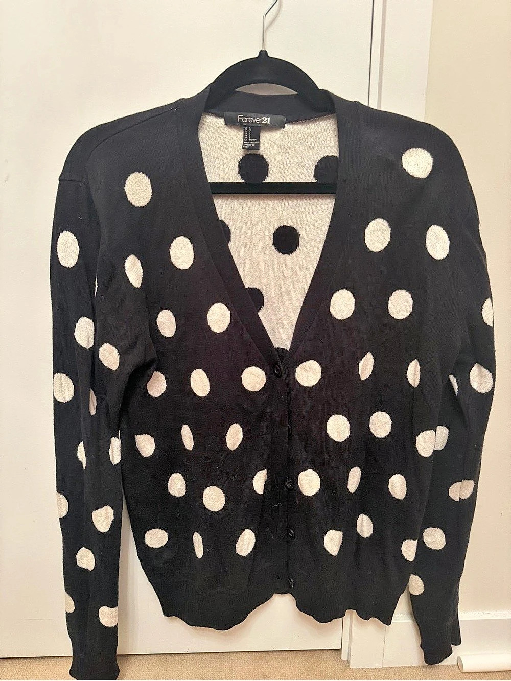 Forever 21 Polka Dot Cardigan in Black & Cream Size Large